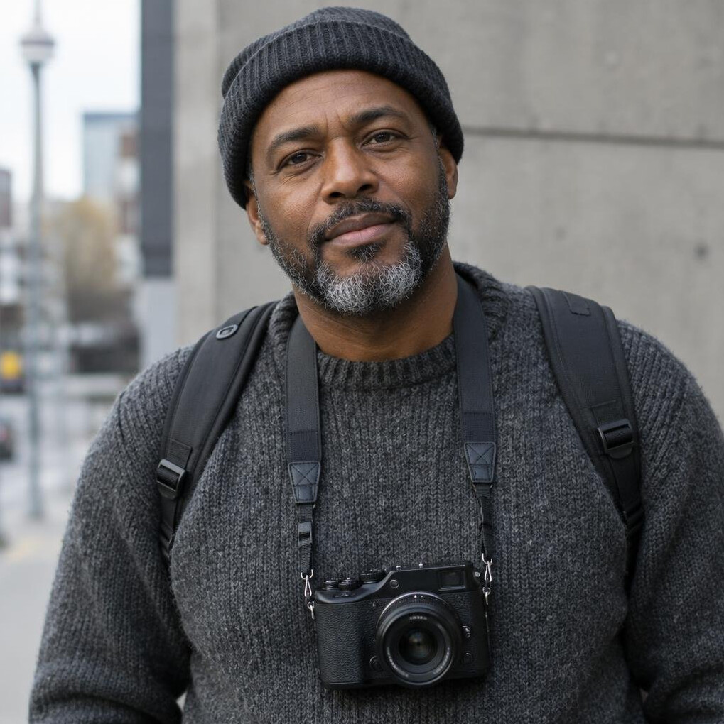 Studio portrait of a Black male documentary photographer
