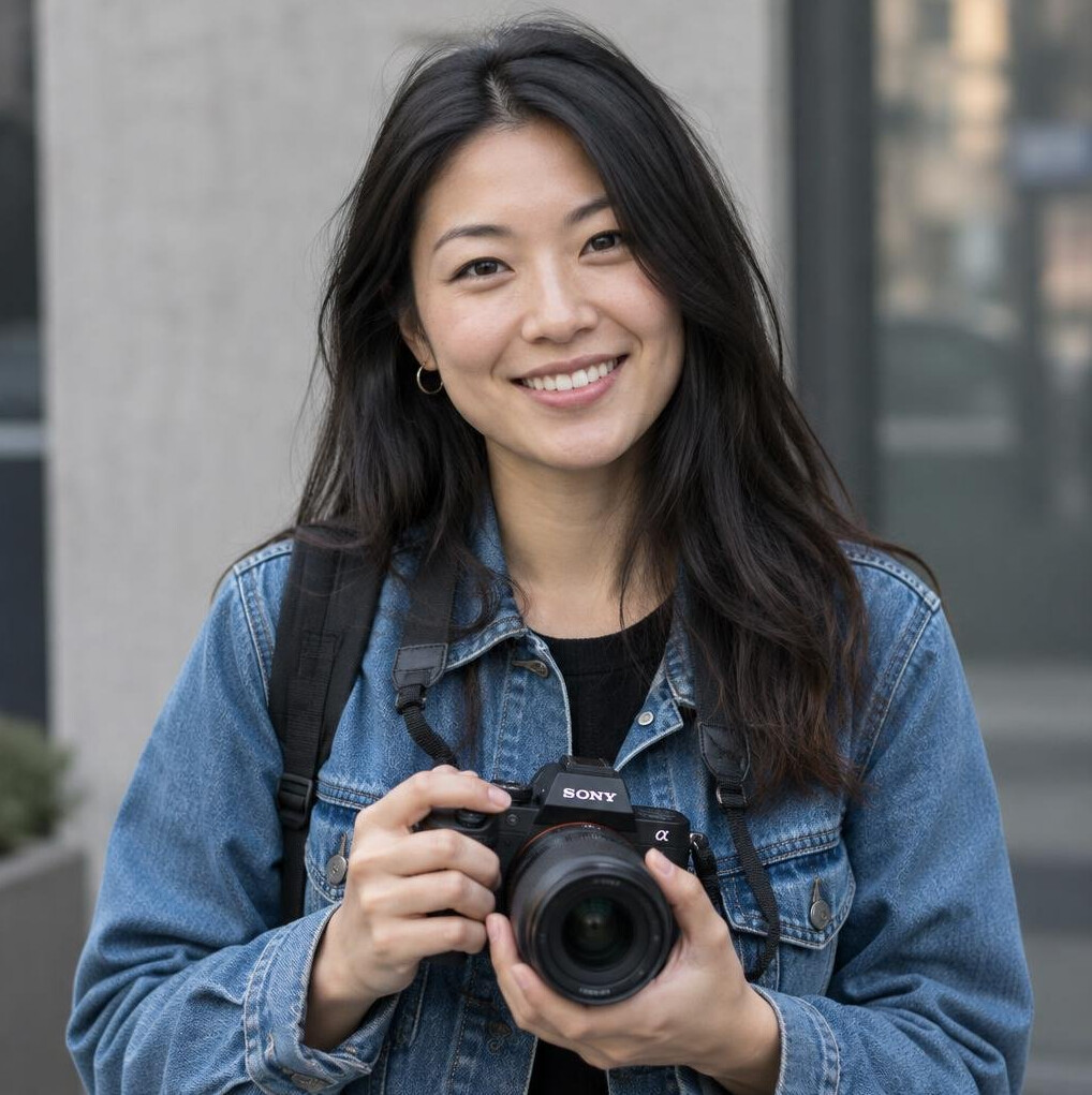 Studio portrait of a female street photographer smiling